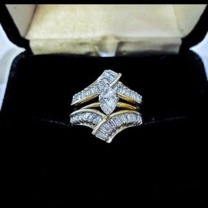 1ct Diamond Guard Ring w/ 14k white/yellow gold